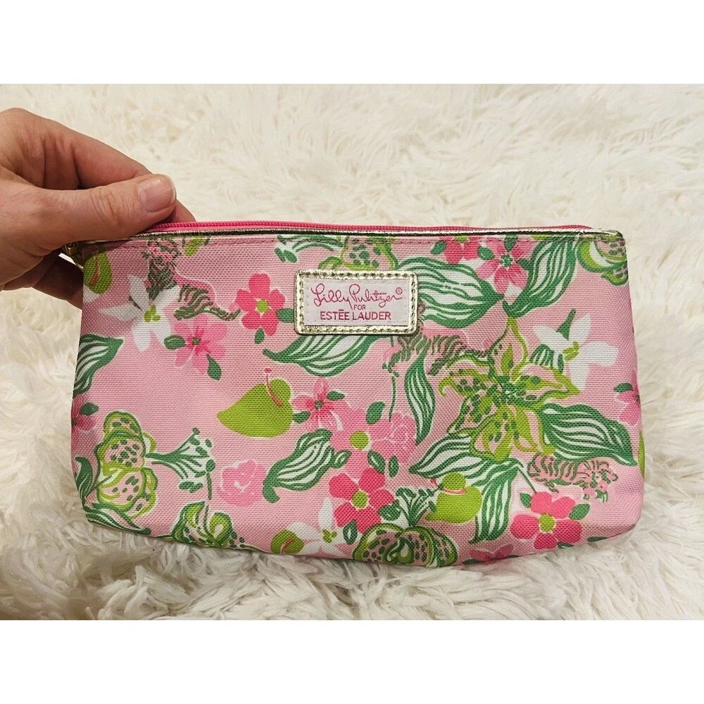 Lilly Pulitzer For Estée Lauder Tiger Floral Print Cosmetic Zipper Pouch